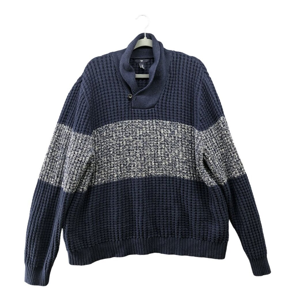 Gap Shawl Collar Sweater Mens XL Colorblock Marled Chunky Knit Cotton Thick